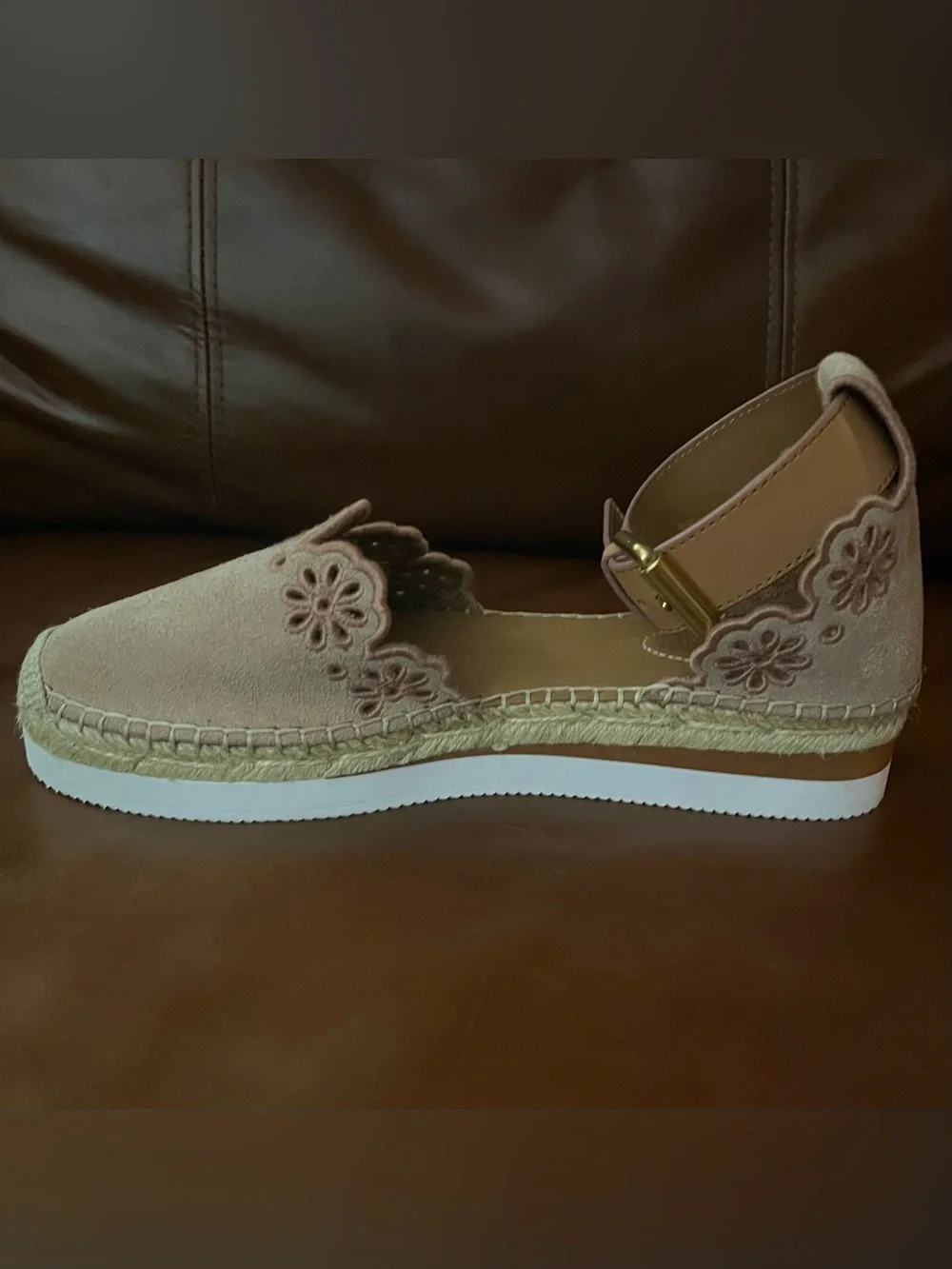 See by Chloé Glyn Suede Floral Espadrille Platform Shoes Pink EU 39 Excellent!